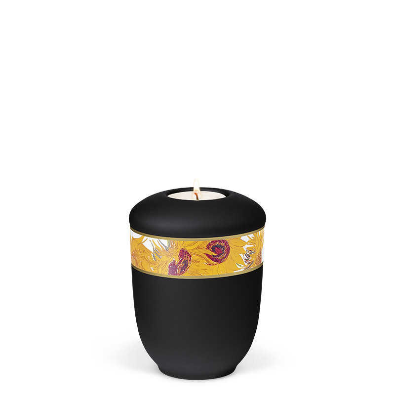 TEALIGHT HOLDER BESTLA velor black no. 25230-MI with sunflowers