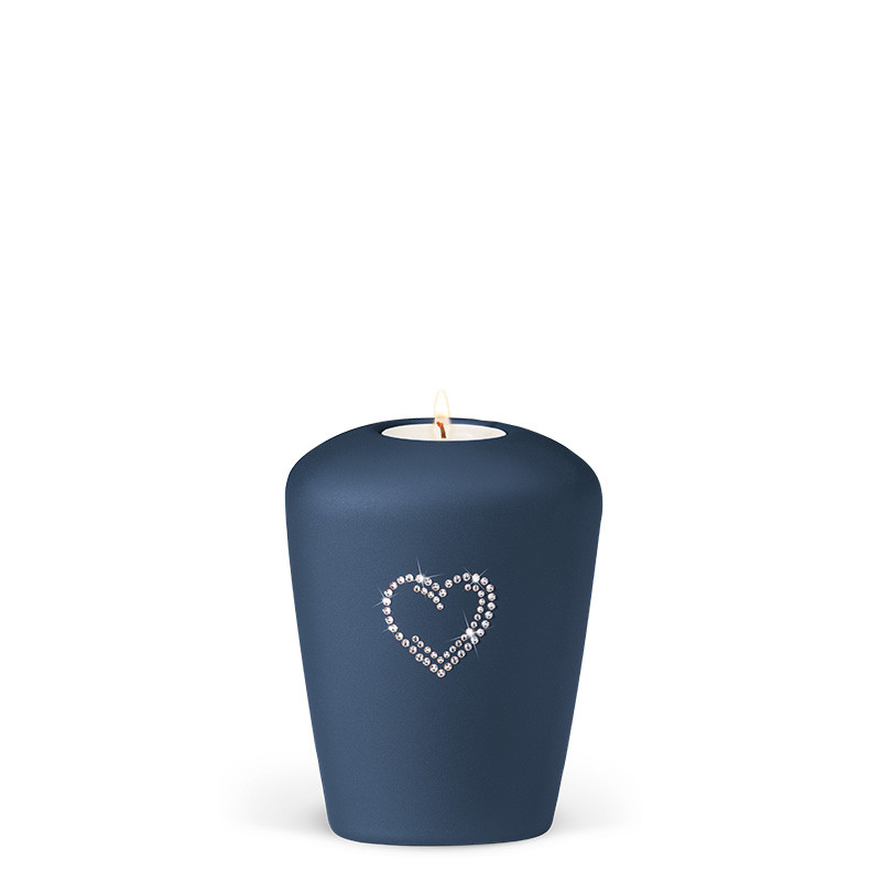 TEALIGHT HOLDER HEIM mother of pearl blue no. 26751-MI with Swarovski heart