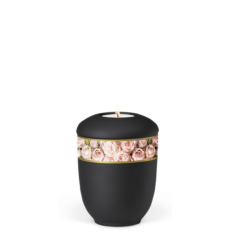 TEALIGHT HOLDER ATLANT Velor anthracite no. 27061-MI with rose ribbon