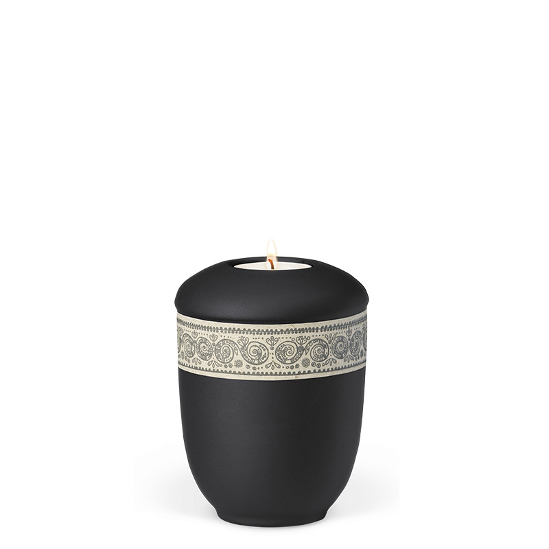 TEALIGHT HOLDER ATLANT Velor anthracite no. 27067-MI with decorative band boho style