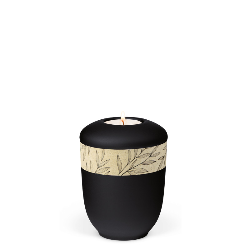 TEALIGHT HOLDER ATLANT Velor anthracite no. 27068-MI with decorative ribbon leaves