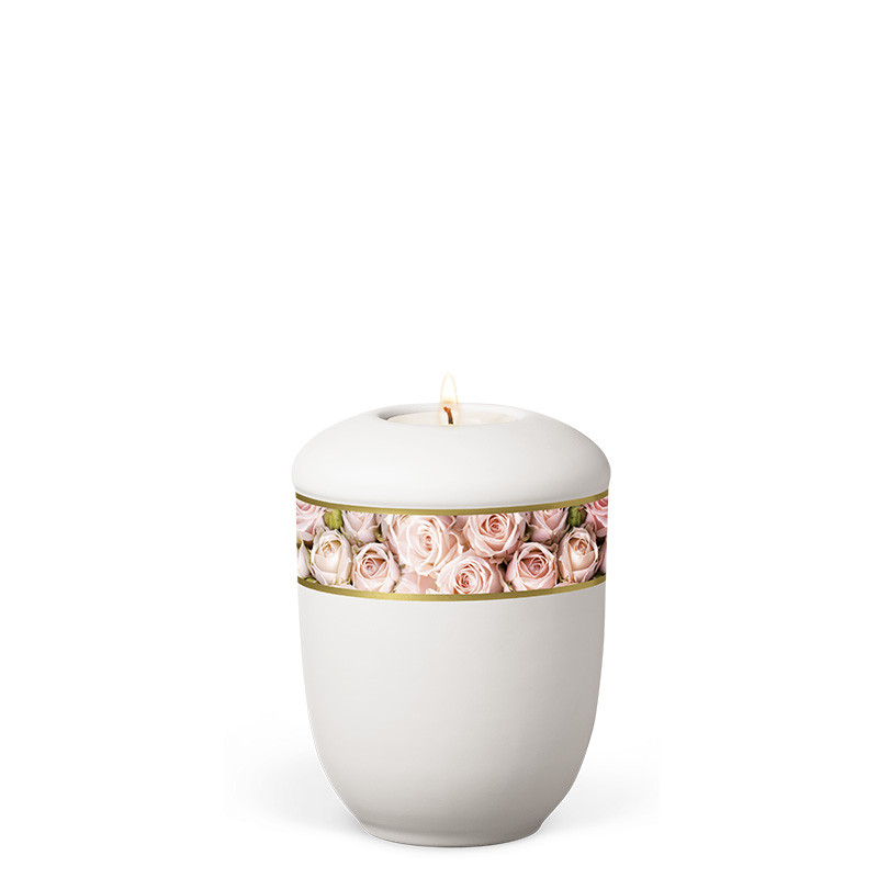 TEALIGHT HOLDER ATLANT white no. 27561-MI with rose ribbon