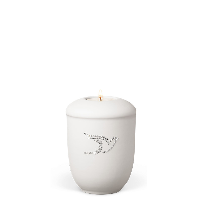 TEALIGHT HOLDER ATLANT white no. 27572-MI with pigeon in Swarovski