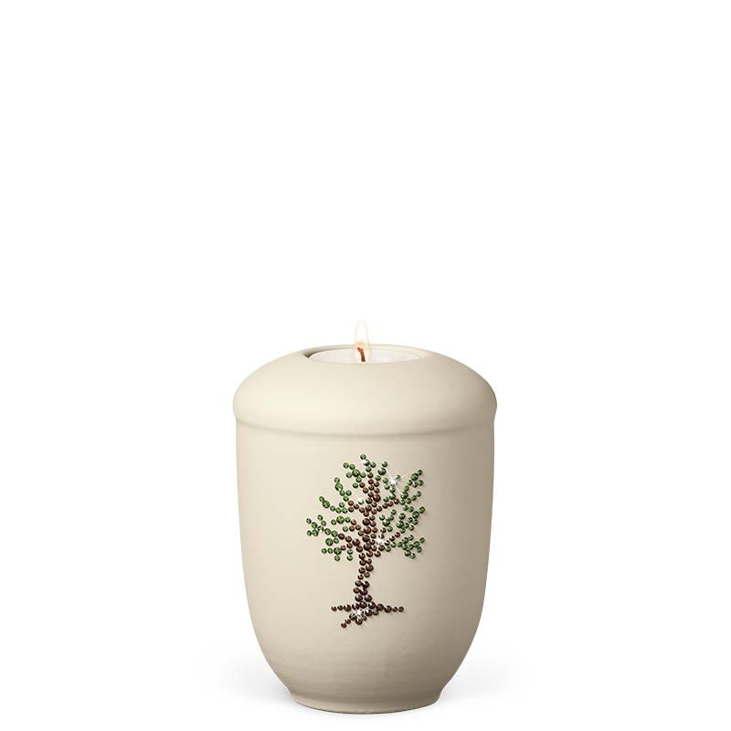 TEALIGHT HOLDER ATLANT white no. 27621-MI with life tree in colored Swarovski