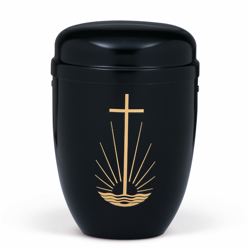 Columbarium black with cross and sunrise