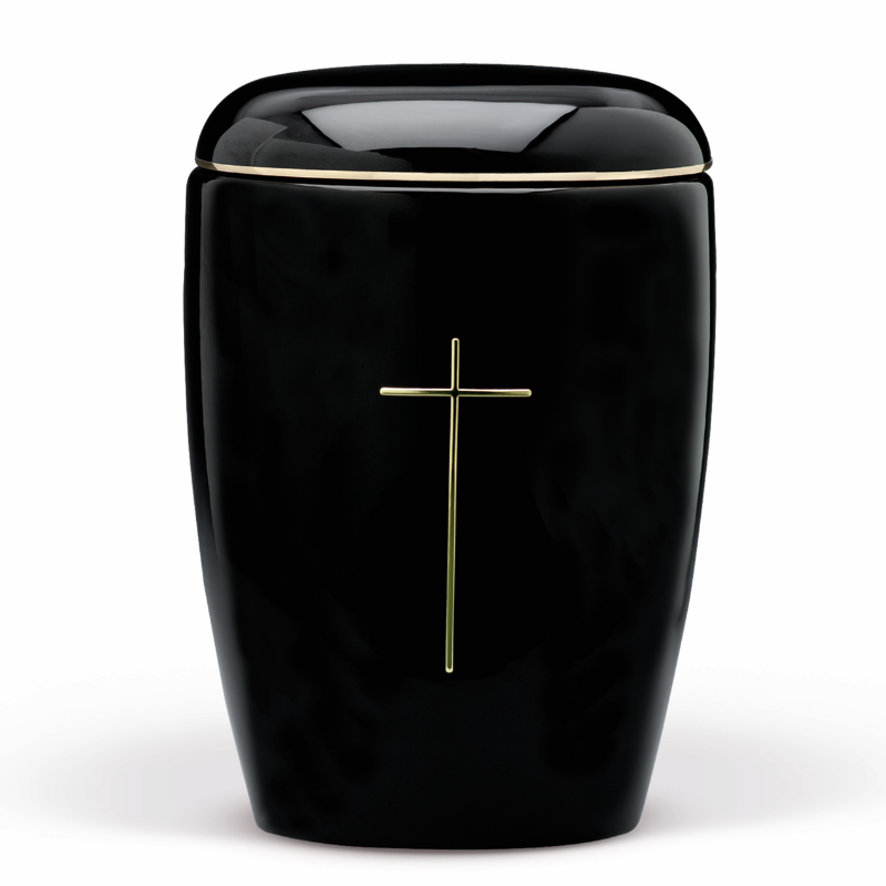 Columbarium black glazed with gold band and cross