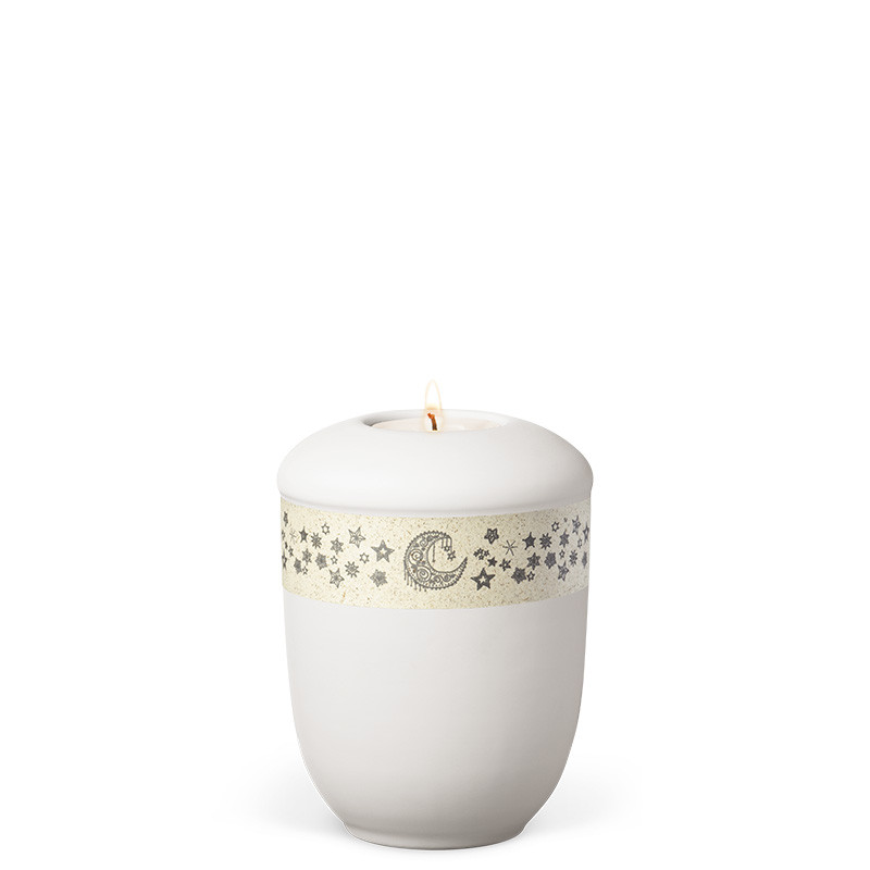 TEALIGHT HOLDER ATLANT white no. 27566-MI with decorative ribbon moon and stars