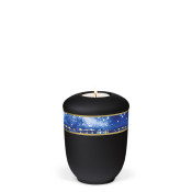 TEALIGHT HOLDER BESTLA velor black no. 25232-MI with blue decorative ribbon
