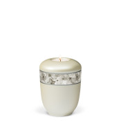 TEALIGHT HOLDER BESTLA cream white mother of pearl no. 25472-MI with floral ribbon