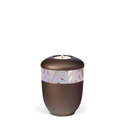 TEALIGHT HOLDER BESTLA chestnut brown no. 25765-MI with rose gold ribbon with leaves
