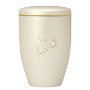 Atlant bio urn, cream white pearl, with butterflies and gold rim 27431