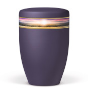 Atlant biocremation urn, purple velvet, decorative ribbon with landscape 27111