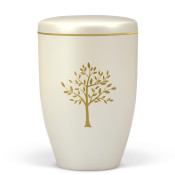 Atlant bio urn, cream white pearl, with a tree and gold rim 27430