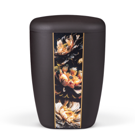 Thor Urn Velour Black w. picture of peonies 28335VPR