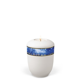 TEALIGHT HOLDER BESTLA Velor white no. 25862-MI with blue decorative ribbon