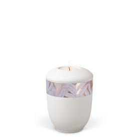 TEALIGHT HOLDER BESTLA Velor white no. 25875-MI with rosegold ribbon with leaves