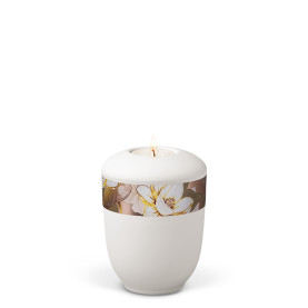 TEALIGHT HOLDER BESTLA Velor white no. 25876-MI with rose gold ribbon with magnolia