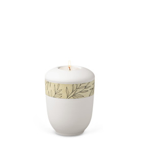 TEALIGHT HOLDER ATLANT white no. 27568-MI with decorative ribbon leaves