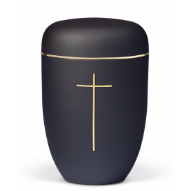 Columbarium black velour with cross and gold band