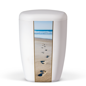 Thor Urn Matt White w. image of footprints in sand 28136VSP