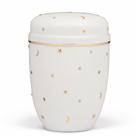 Columbarium cream white with sun, moon, stars, and gold band