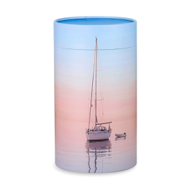  Ash scattering urn with boat and sea motif in blue/pink