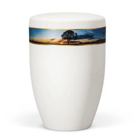 Atlant bio urn, cream white with tree in sunset 27559