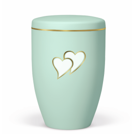 Atlant bio urn, mint green, with double heart and gold rim 27383