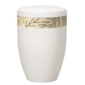 Atlant bio urn, cream white with a pattern of leaves 27568