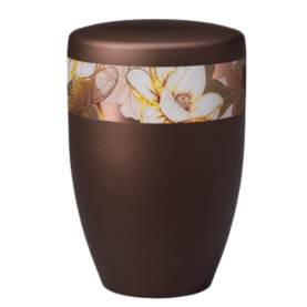Atlant biocremation urn, brown velvet, decorative ribbon with flowers 27726