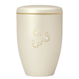 Atlant bio urn, cream white pearl, with butterflies and gold rim 27431