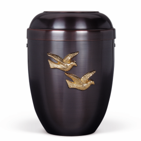 Columbarium dark red/brown with a motif of two doves