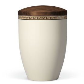 Atlant bio urn, Cream white, with walnut wooden lid and decor ribbon 27635