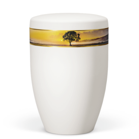 Atlant bio urn, cream white with tree in sunrise 27555