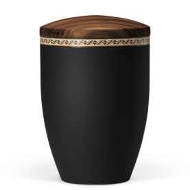 Atlant bio urn, Anthrazit velor, with walnut wooden lid and decor ribbon 27085