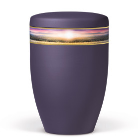 Atlant biocremation urn, purple velvet, decorative ribbon with landscape 27111