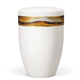 Atlant biourne, cremehvid m. landskab i solnedgang 27557