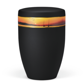 Atlant biourne, antrazit m. sejlb&aring;d i solnedgang 27057