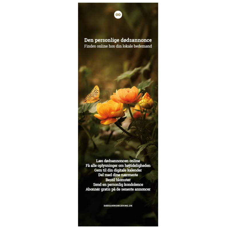Banner med motiv av blommor och fj&auml;ril