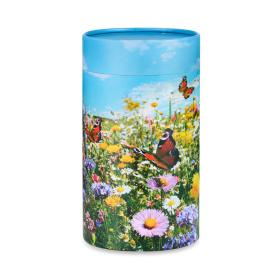 Askspridningsurna med blomsterängmotiv