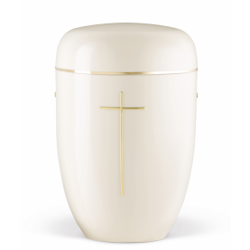 Kolumbarium cremevit med kors och guldband