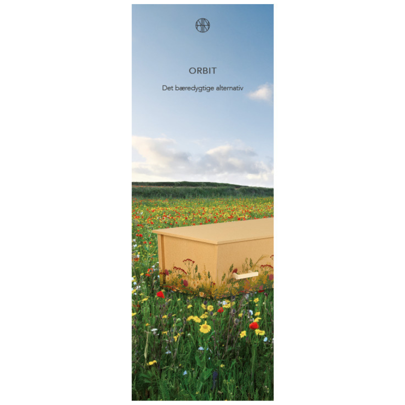 Banner med motiv av blomstereng og himmel.
